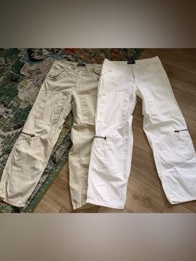 Lot 2 Ralph Lauren Utility Pants Khaki & White 34x30 Zipper Pockets Legs Great